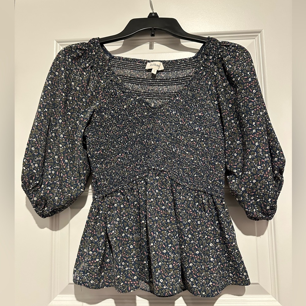 Bohme Navy Floral Blouse Small